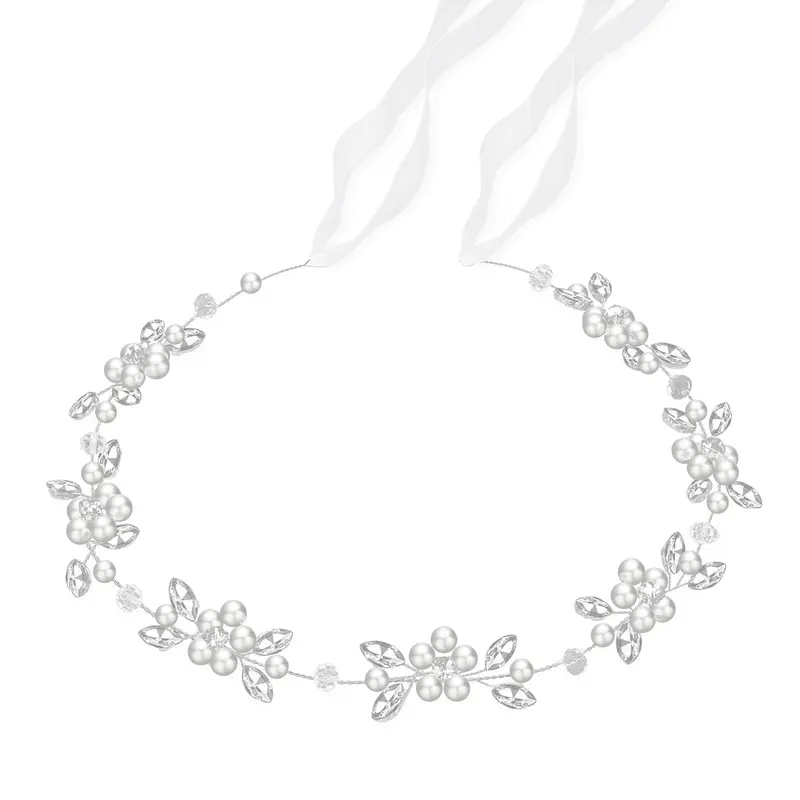 Tanfeine - Serre-tête Fille Fleurs Perles et Diamants pour Mariage et Fête