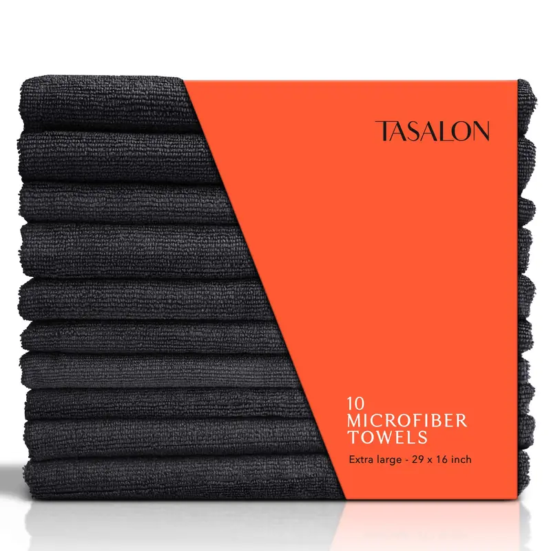TASALON Serviettes Microfibre Noir pour Salon – Lot de 10, 29 x 16 pouces, Séchage rapide