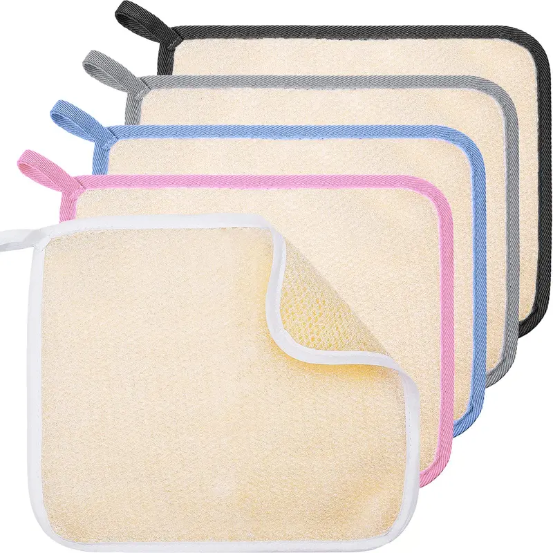 Tatuo – Lot de 5 Gants Gommants Visage et Corps en Tissu Texturé | Serviettes Exfoliantes Douche 27 x 23 cm | Blanc, Rose, Bleu, Gray, Bord Noir