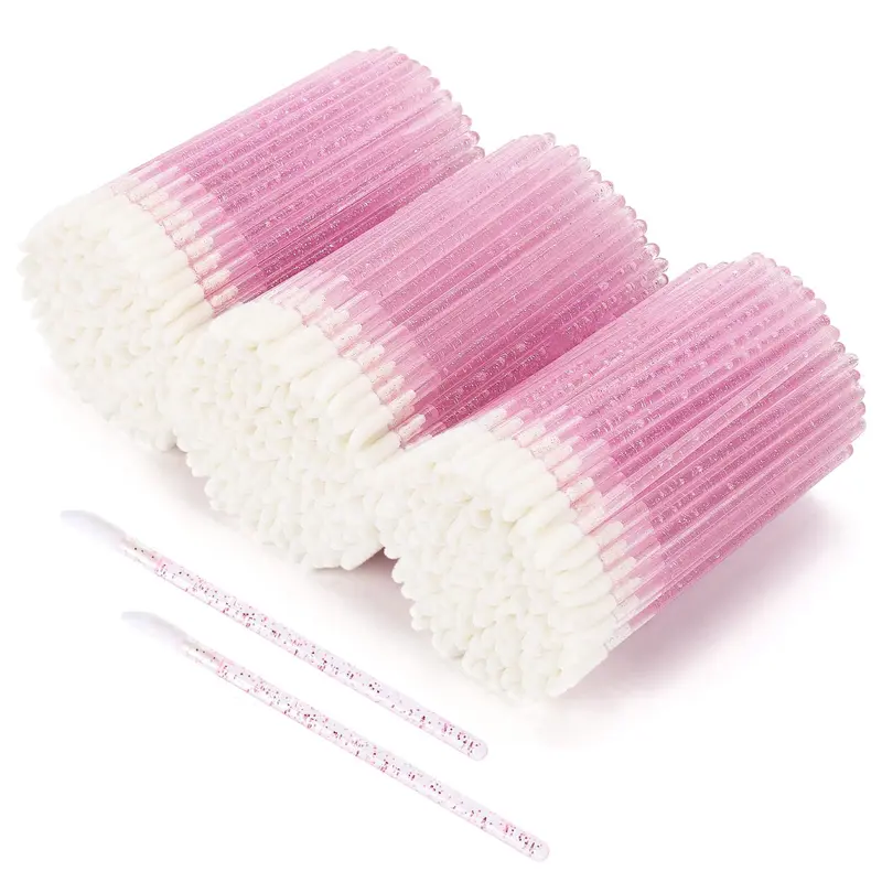 Tbestmax 500 Applicateurs Lèvres Jetables – Brosses en Nylon Rose, Poignée Cristal