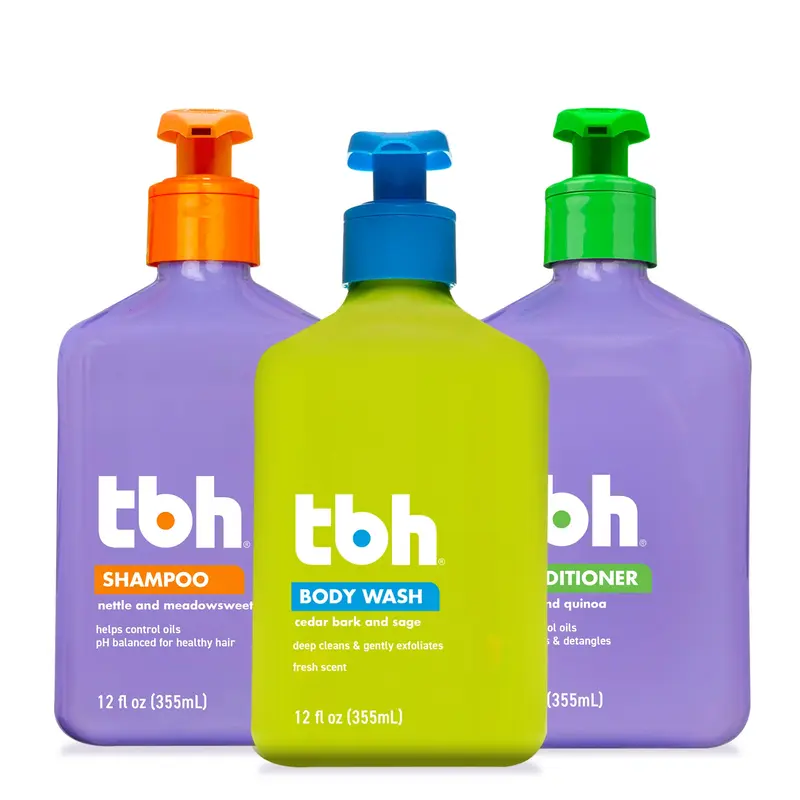 TBH Kit Soin Cheveux et Corps Enfants et Ados – Shampoing, Après-Shampooing & Gel Douche – Ingrédients Naturels – Sans sulfates ni parabènes – 3×355 ml