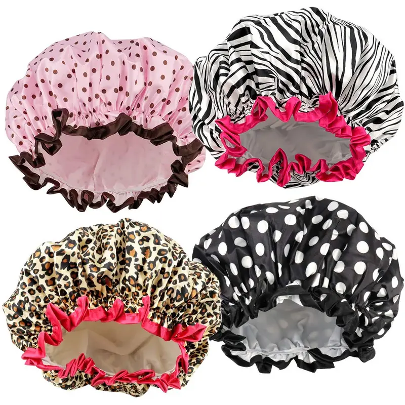 TCOTBE 4 Bonnets de Douche pour Femmes — Elastiques et Réutilisables, Étanches à Double Couches