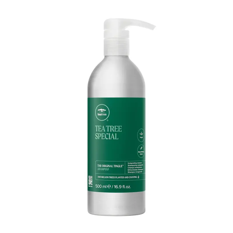 Tea Tree Special Shampoo Aluminium – Nettoie en profondeur et rafraîchit le cuir chevelu, pour tous types de cheveux (500 ml)