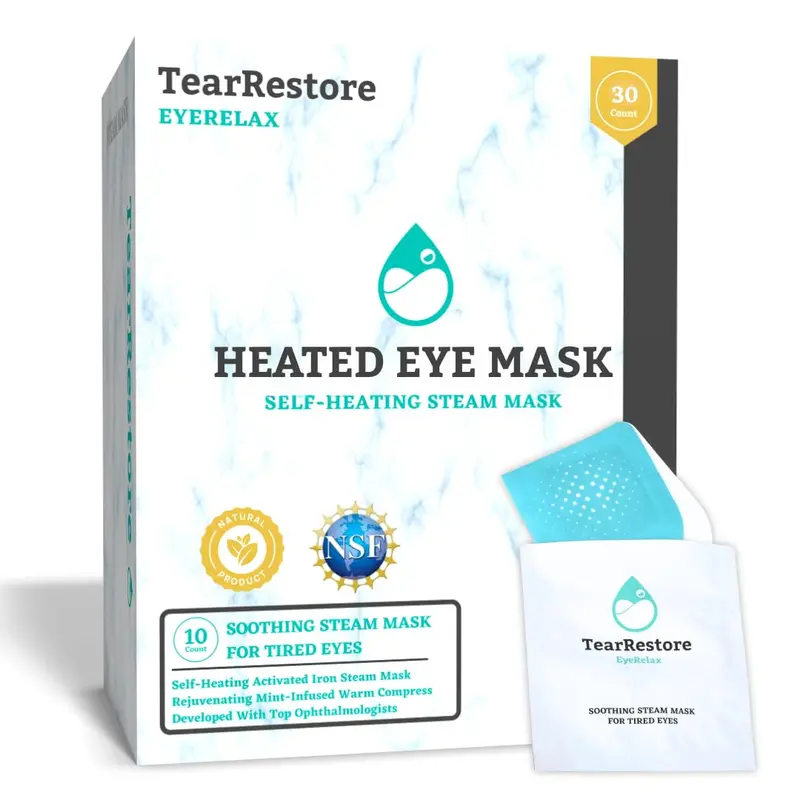 TearRestore EyeRelax — Masque Oculaire Chauffant Auto-Chauffant pour Sécheresse et Orgelet, Menthe Infusée, Confort Nocturne (30 Masques)