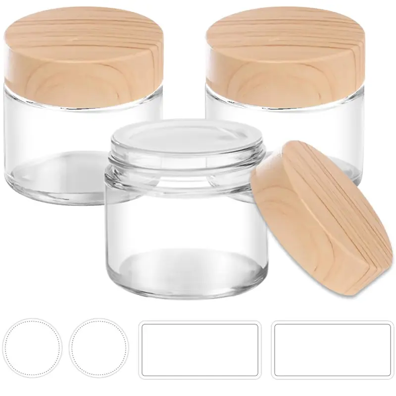 Tecohouse – Bocaux en verre 2 oz avec couvercle boisgrain et liner interne (lot de 3)