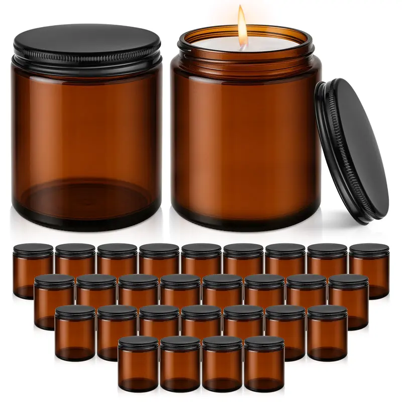 Tecohouse Bocaux en verre ambré 8 oz – Lot de 30 avec couvercle noir
