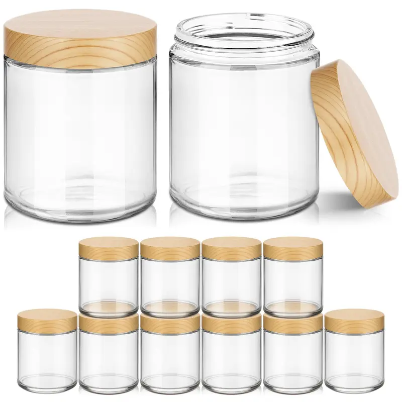 Tecohouse - Lot de 12 bocaux en verre 8 oz avec couvercles boisgrain pour cosmétiques et rangement