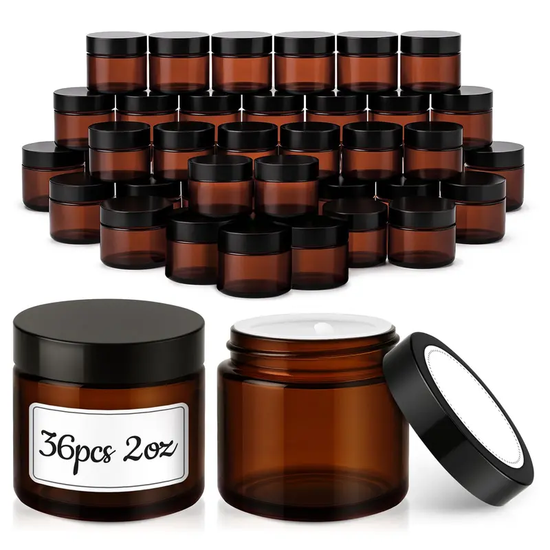 Tecohouse – Lot de 36 bocaux en verre ambré 2 oz avec bouchons noirs hermétiques
