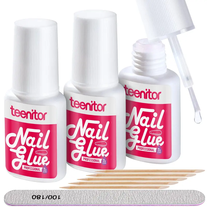 Teenitor Colle Ongles Adhésifs – Pack 3, Forte, 7 g, Sans lampe, Lime 100/180