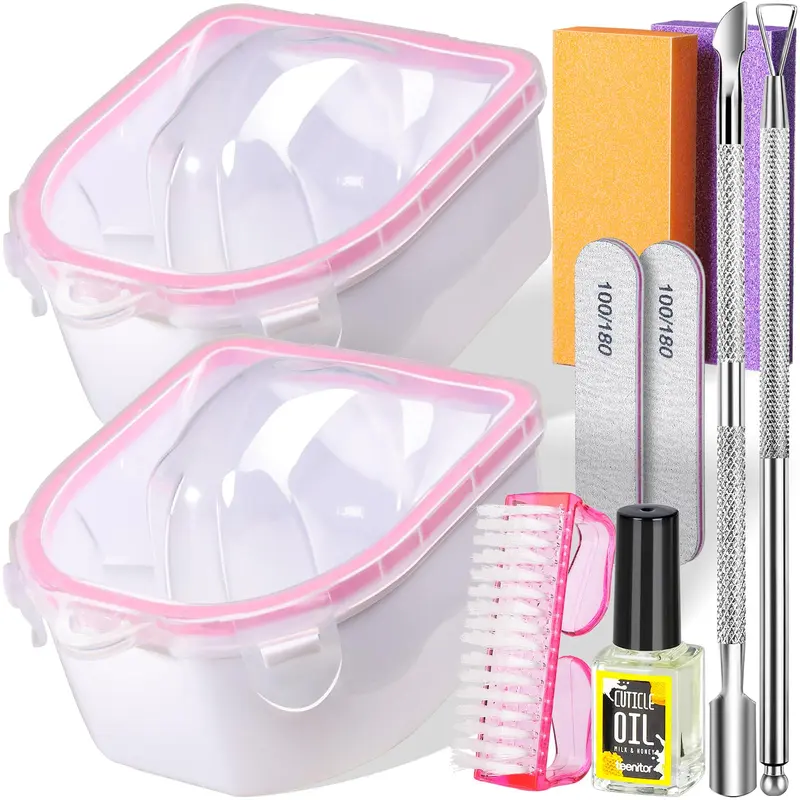 Teenitor Kit 10 Pièces Bains d’immersion pour Ongles – Bols résistants à l’acétone, outils cuticule, lime, tampon et brosse