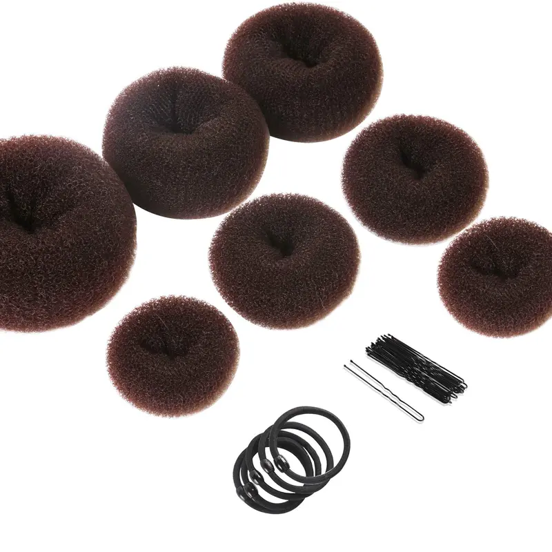 Teenitor Set Chignon Donut – 7 Anneaux et Accessoires, Marron Foncé