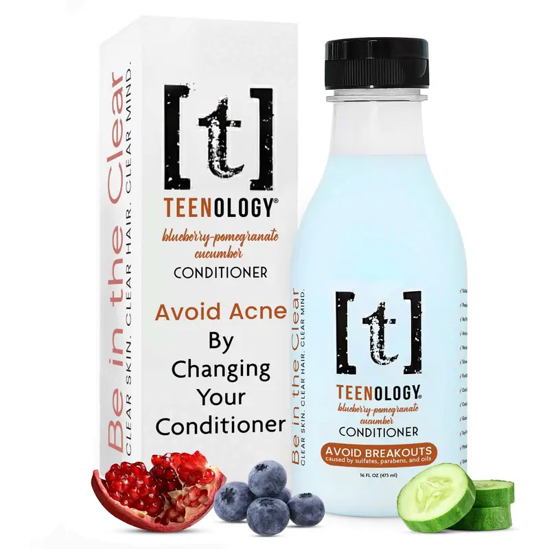 Teenology Après-shampooing Teen – Non-Comédogène, Sans Sulfates ni Parabènes, Pour Cuir Chevelu Sec et Gras, Extraits Naturels, Cheveux Sains et Peau Claire, 16 oz – Myrtille-Grenade-Concombre