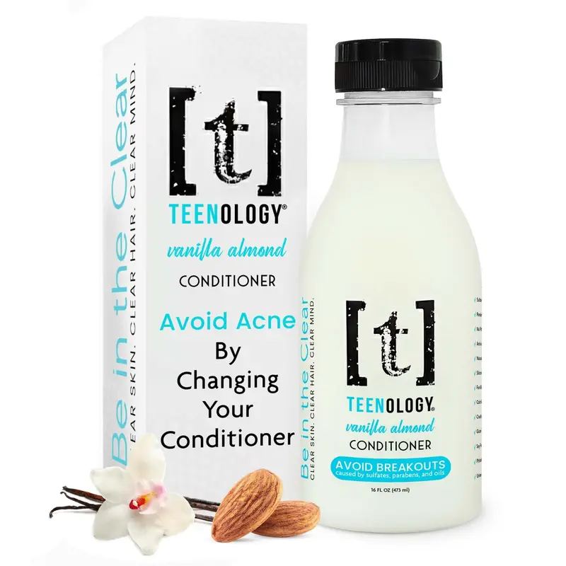 Teenology Conditionneur Teen – Sans sulfates et parabènes, non comédogène, pour cuir chevelu sec et gras, extraits botaniques naturels, peau claire et cheveux sains, 16 oz (480 ml) – Vanille Amande