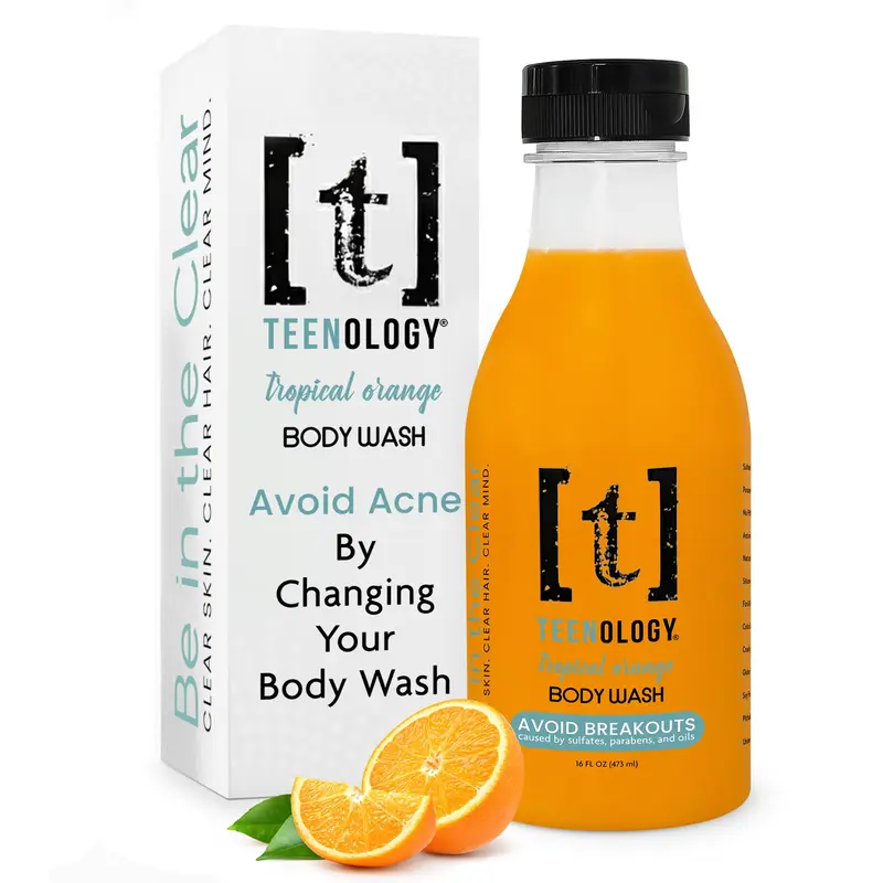 Teenology Gel Douche Ados Tropical Orange — Sans sulfates ni parabènes, extraits botaniques, 16 oz