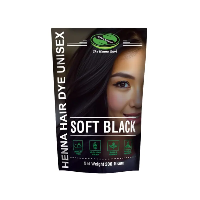 Teinture henné pour cheveux et barbe - 100% naturelle et sans produits chimiques - The Henna Guys (Noir Doux, 1 sachet)