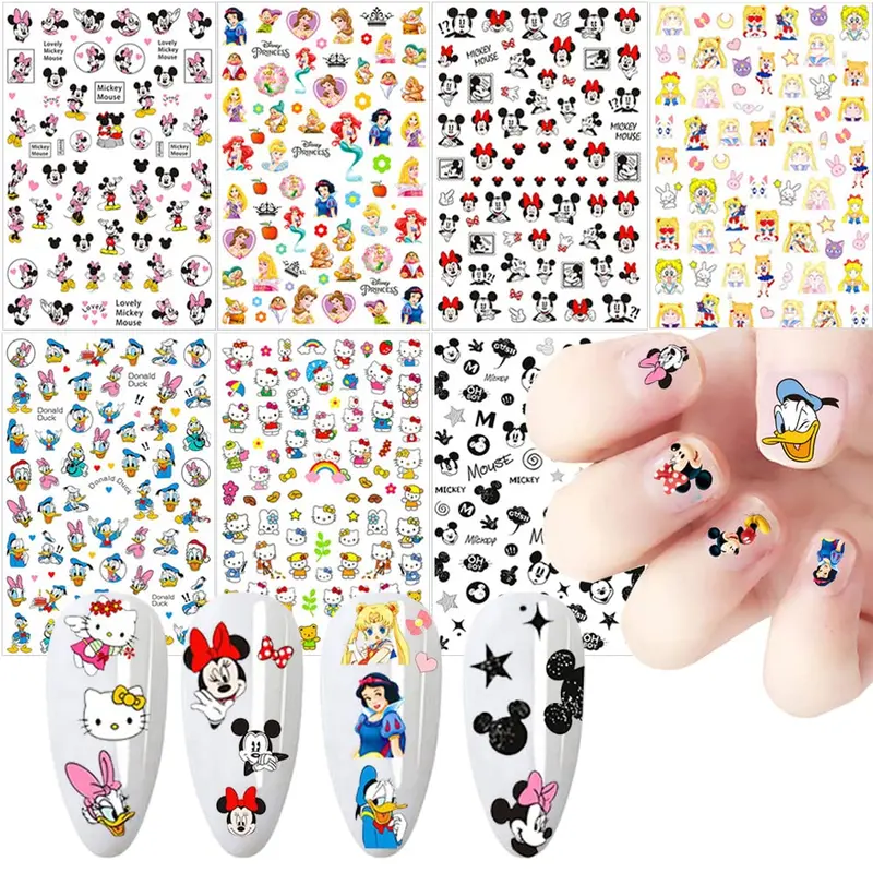 Temote Décalcomies Cartoon Ongles – Nail Art 3D Auto-Adhésives, 7 Feuilles