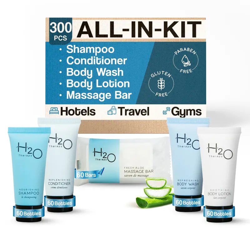 Terra Pure H2O Therapy – Kit d’aménités hôtel en vrac, 300 pièces (0,85 oz par produit)