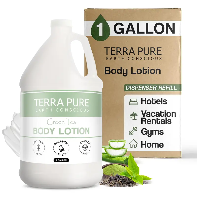 Terra Pure Lotion Hydratante au Thé Vert pour Hôtels – Galon 1 | Réapprovisionnement des Distributeurs