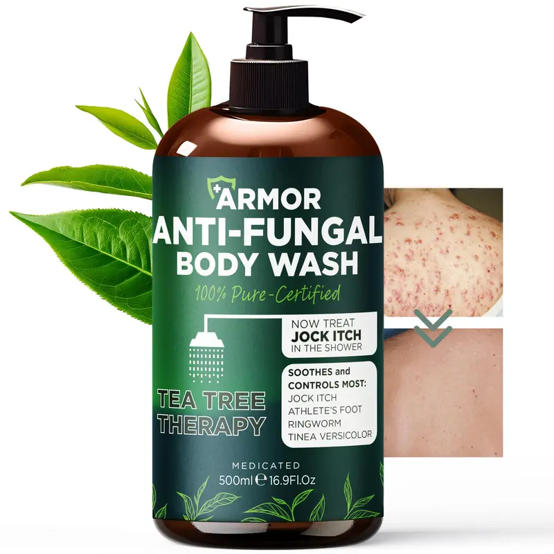 Terramed Just Think Comfort Gel Douche Antifongique à l’Huile d’Arbre à Thé | Gel nettoyant pour peau saine, idéal après le sport | 16,9 oz