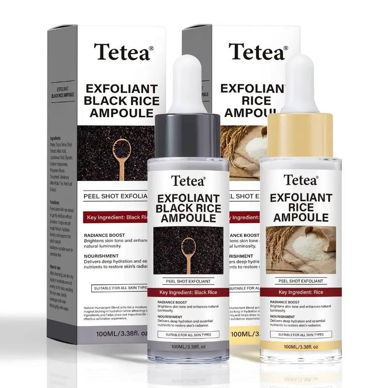 Tetea Peel Shot Riz Ampoule Duo – 2 × 100 ml Sérums Riz Blanc et Riz Noir, Hydratation Légère
