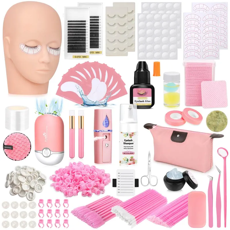 Tetutor Kit d'Extensions Cils pour Débutants – Ensemble Complet avec Mannequin, Ventilateur USB et Accessoires