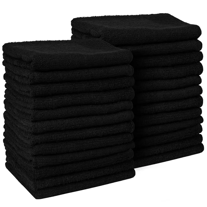 TEXTILE EMPIRE – Serviettes Barbier Noires 24 Pack – 16x27 cm | Serviettes coton absorbantes pour salon, spa et maison