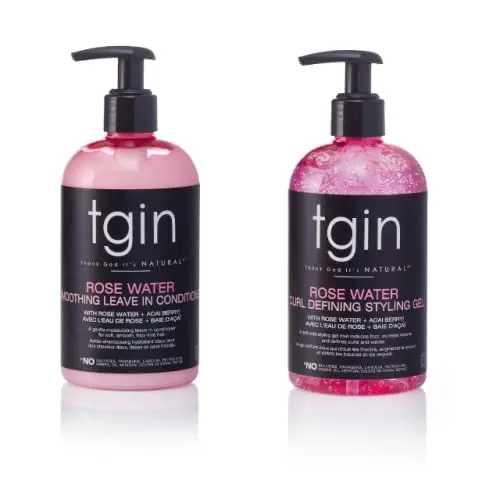 tgin Soin Sans Rinage à l’Eau de Rose et Gel Définissant – Boucles Hydratées et Définies (Set 13 oz)