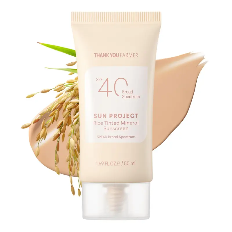 THANKYOU FARMER Sun Project SPF40 – Écran solaire minéral teinté, sans film blanc, 1,69 oz