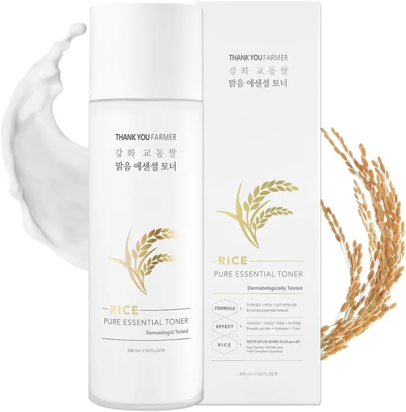THANKYOU FARMER Tonique lait de riz coréen pur – Hydratant léger, éclat et apaisement pour peaux sèches et sensibles, végane, 7,03 oz (200 ml)