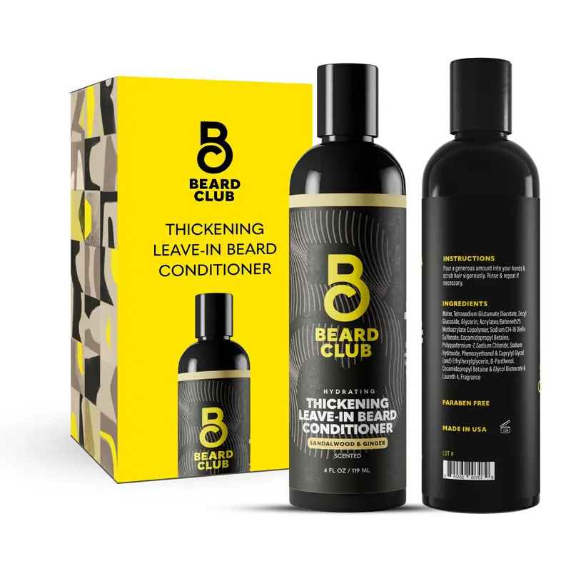 The Beard Club Conditionneur Barbe Épaississant – Bois de Santal & Gingembre – À Laisser Poser, 4 oz