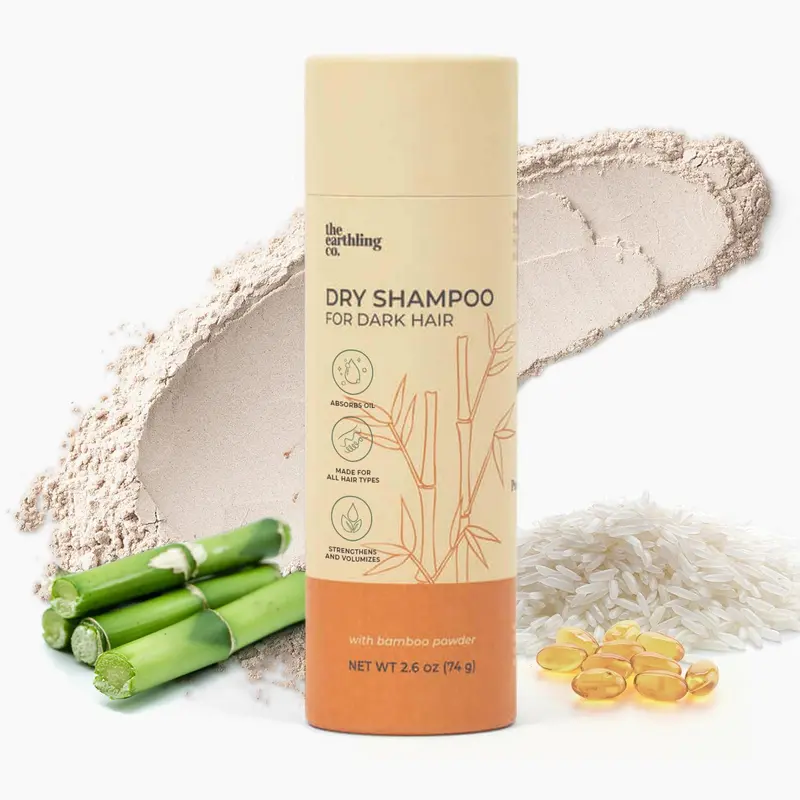 The Earthling Co. Poudre sèche sans aérosol pour cheveux foncés – Volume naturel, sans talc, romarin et biotine – 2,6 oz