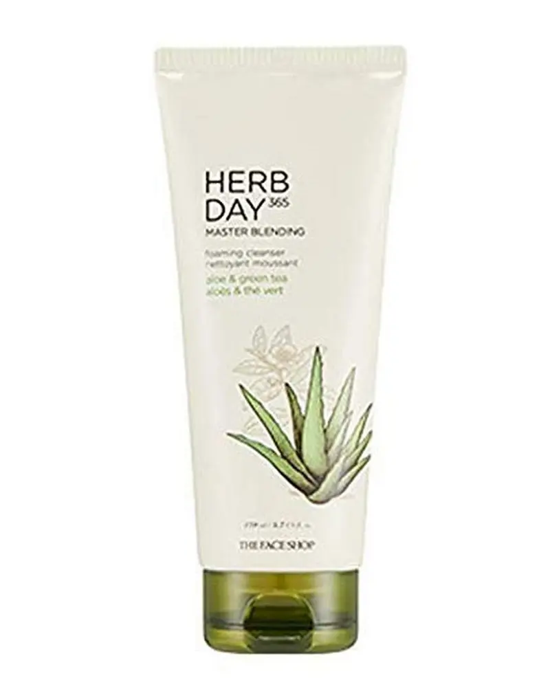 THE FACE SHOP Herb Day 365 Master Blending Mousse Nettoyante Aloe et Thé Vert – Hydratante et Douce