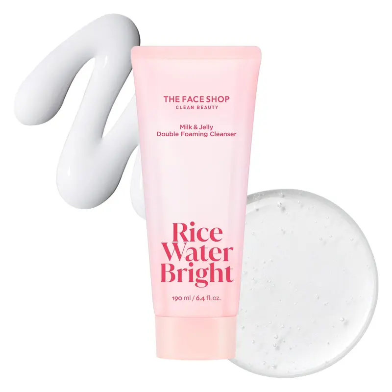 The Face Shop Lait et Gel Nettoyants à l’Eau de Riz – Démaquillage 2-en-1, Hydratant, Végan