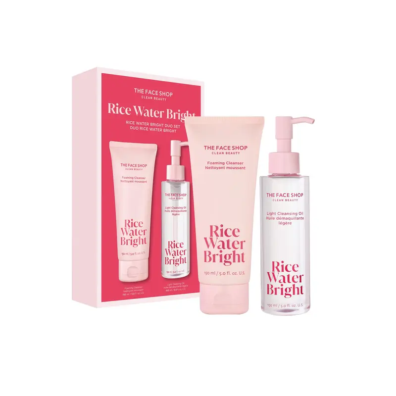 The Face Shop Rice Water Bright Duo Nettoyage Double – Huile Démaquillante et Mousse Nettoyante, Vegan
