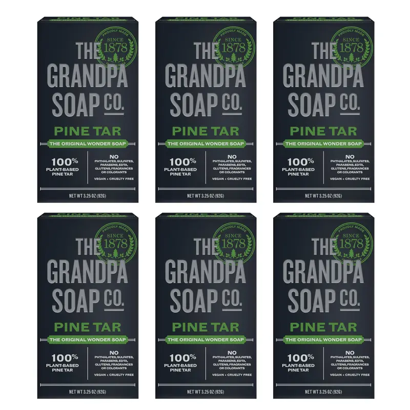 The Grandpa Soap Company Savon au goudron de pin 3 en 1 pour hommes – Nettoyant, Déodorant et Hydratant – Dermatologiquement testé – 6 x 3,25 oz