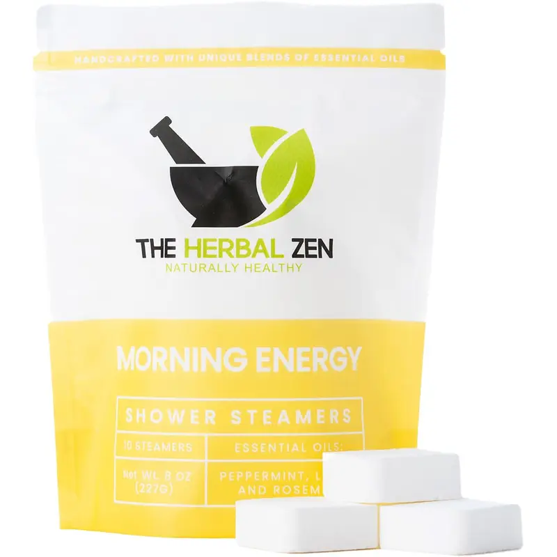 The Herbal Zen – Bombes de Douche Énergie Matin – Aromathérapie Menthe Poivrée & Citron – Fabriqué aux États-Unis – Cadeau Saint-Valentin (10 pièces)