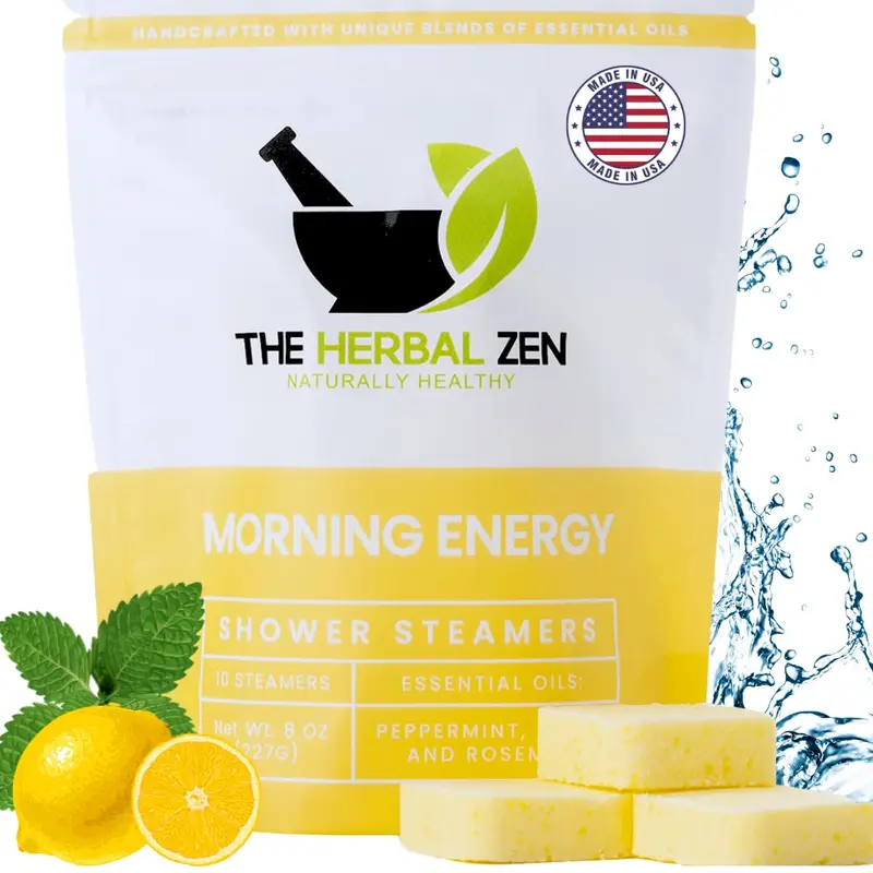 The Herbal Zen Bombes de Douche Matinal Énergie – Menthe Poivrée & Citron – Coffret 10 – Fabriqué aux États-Unis