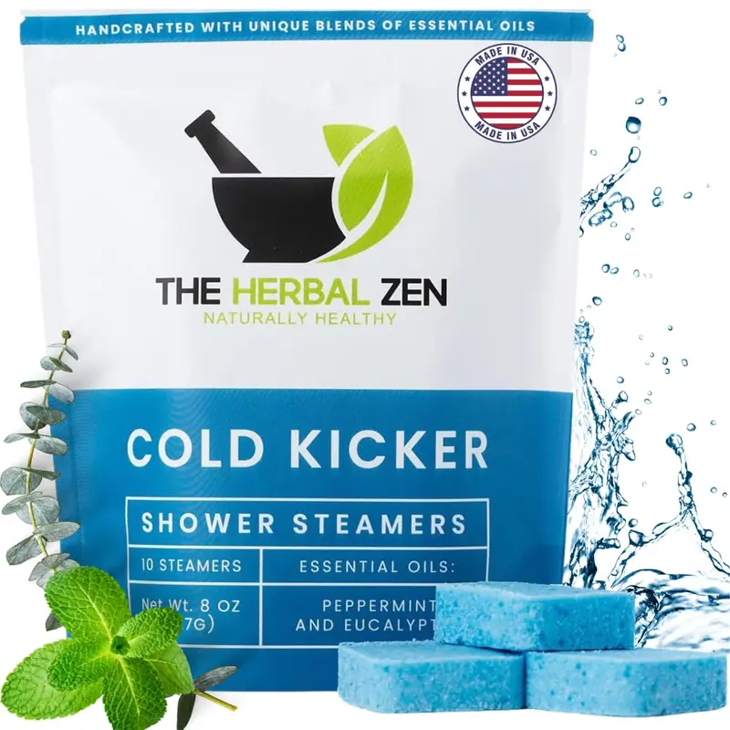 The Herbal Zen Cold Kicker – Boules de Douche Aromathérapie Menthe et Eucalyptus – Fabriqué aux États‑Unis – Coffret 10 – Cadeau Saint‑Valentin
