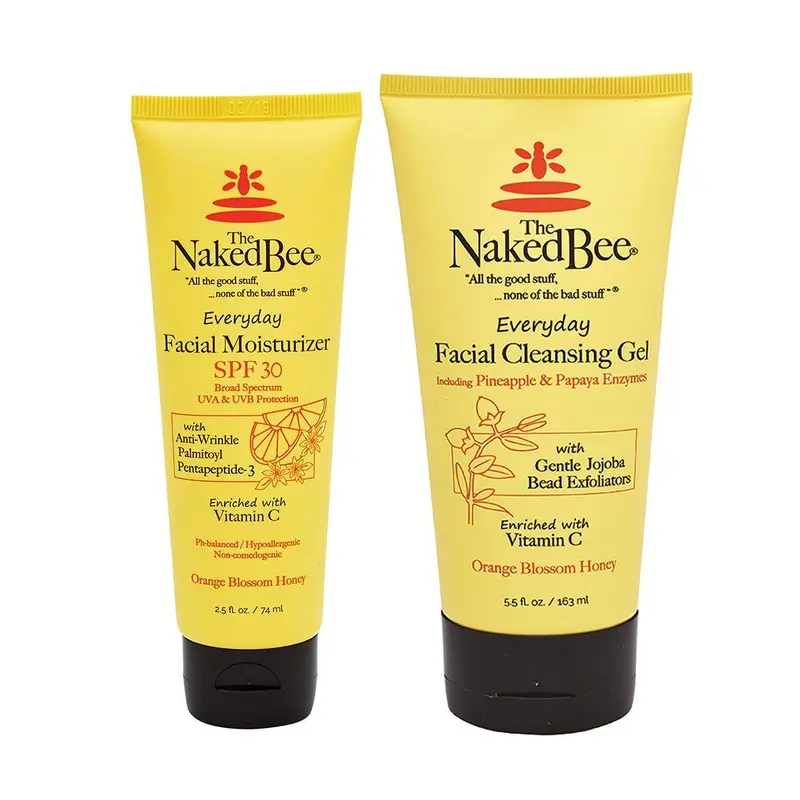 The Naked Bee – Gel Nettoyant Exfoliant Miel d'oranger et Crème Hydratante SPF30 (2 pièces)