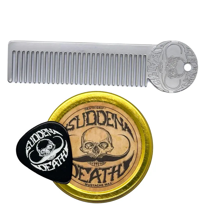 THE VINTAGE GROOMING CO. Cire moustache forte Sudden Death 1 oz – Kit moustache et peigne Platinum Death Grip