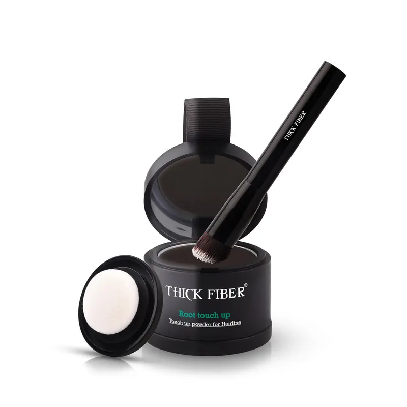 THICK FIBER Poudre Retouche Racines - Résistante à l'eau et à la sueur, Brun Foncé, Ensemble Femmes