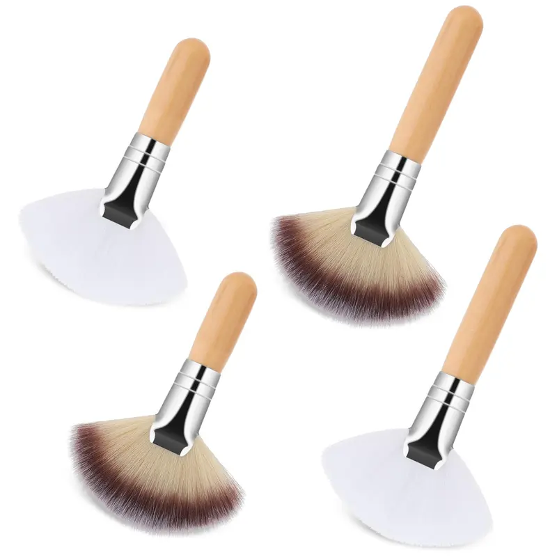 Thinp – Ensemble de 4 Pinceaux Visage Ventilateur (Longs et Courts) – Doux et Polyvalents