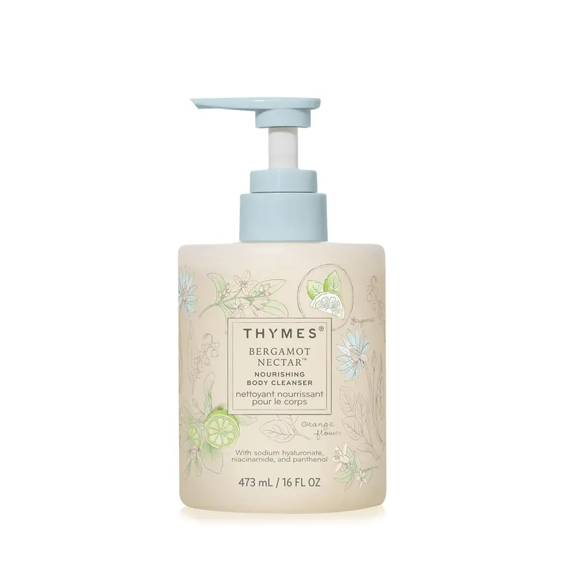 Thymes Gel Douche Nourrissant Bergamot Nectar – Grand format avec pompe, nettoyant hydratant – Notes de bergamote, fleur d'oranger, citron, lotus et santal (Bergamot Nectar, 473 ml)
