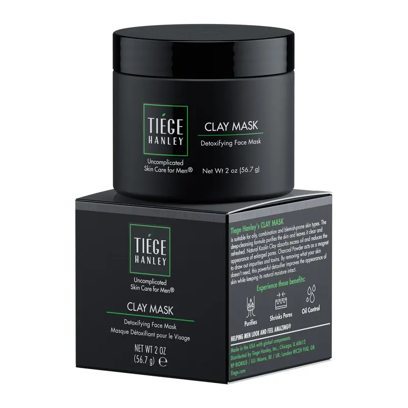 Tiege Hanley Masque Argile Détoxifiant pour Homme – Charbon Actif, Kaolin et Aloe (60 ml)