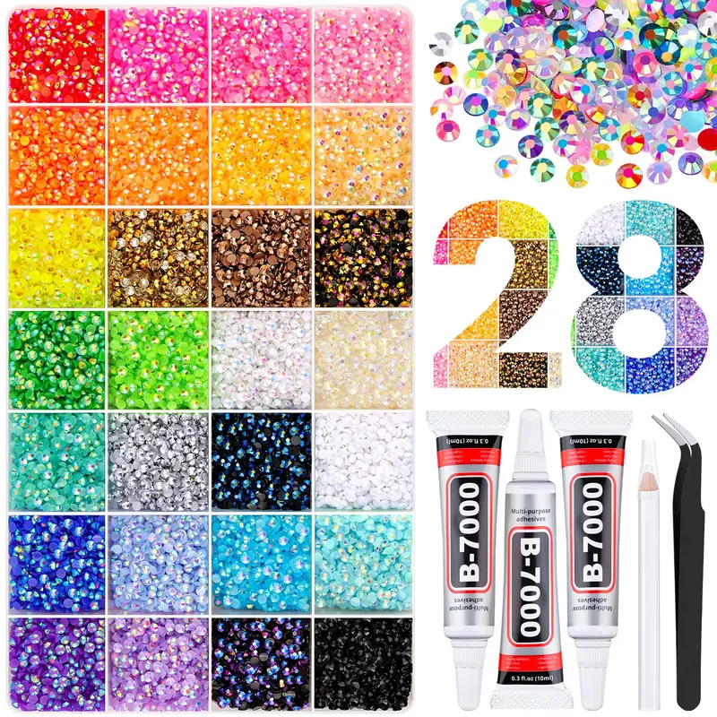 TINKRSTUFF – 34 000 Pièces Rhinestones Résine 3mm Multicolores + Colle B7000 – Nail Art et DIY