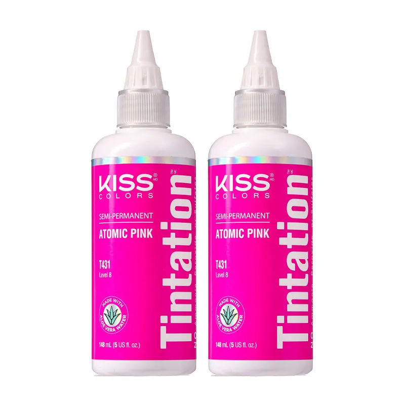 Tintation Red by Kiss Atomic Pink – coloration semi permanente, base eau Aloe Vera, huile d argan et olive, collagène et kératine, longue tenue, lot de 2 x 5 onces liquides