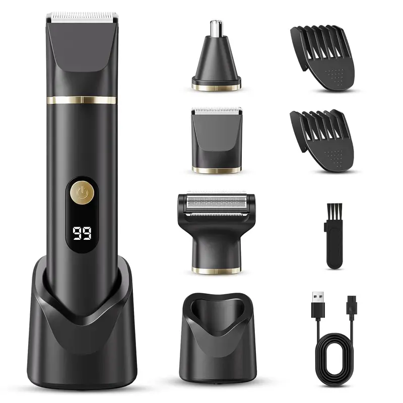 tiovara Tondeuse 3-en-1 pour le corps et la barbe – Étanche IPX7, usage humide ou sec