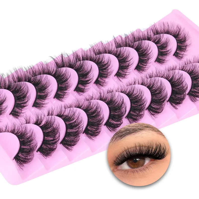 TNFVLONEINS Cils Wispy Mink 4D – Naturels, 10 Paires, Bande coton Doux, Regard Effet Œil de Chat