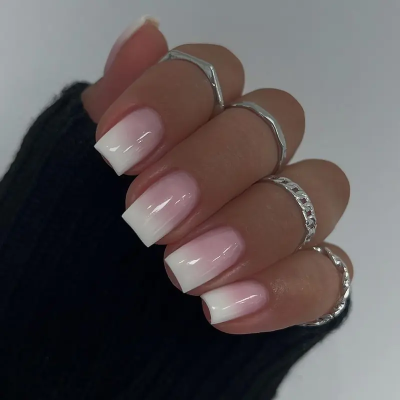 TOGZOM 24 Ongles Press On Ombre Carré Moyen — Rose et Blanc, Finition Glossy