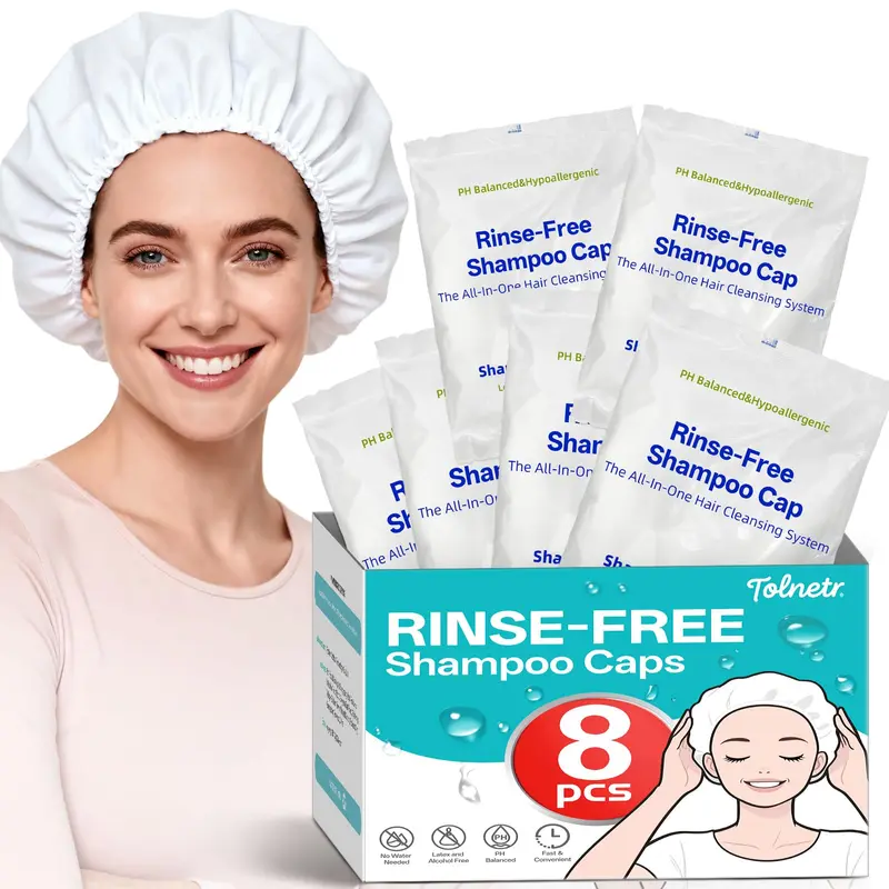 Tolnetr Caps Shampoing Sans Eau Micro-ondes – Rinçage Sans Eau, 8 Unités